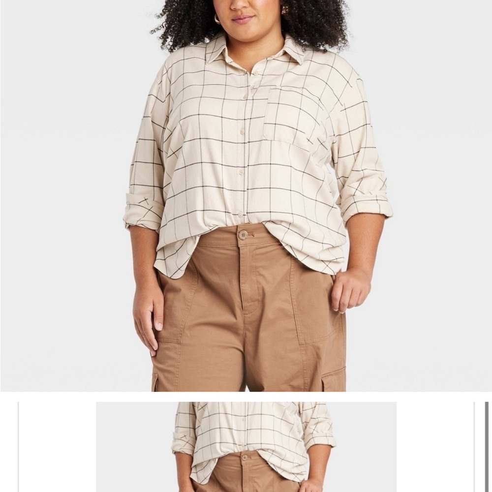 Plaid Button-Up Shirt and Tan Pants